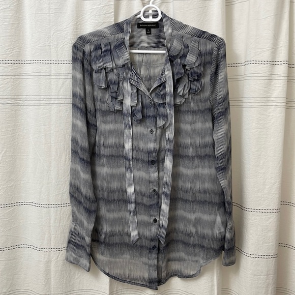 Banana Republic Sheet Button Down Top with Frill Design on Front - Picture 1 of 5